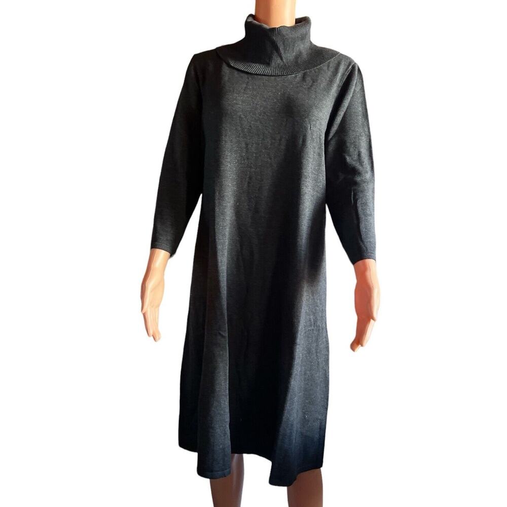 Black Label by Evan Picone Charcoal Turtleneck Cozy Sweater Dress Long Sleeve XL